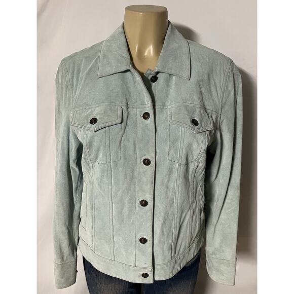 Terry Lewis Women's Suede Jacket Button Pockets Powder Blue Size Medium - Picture 6 of 15